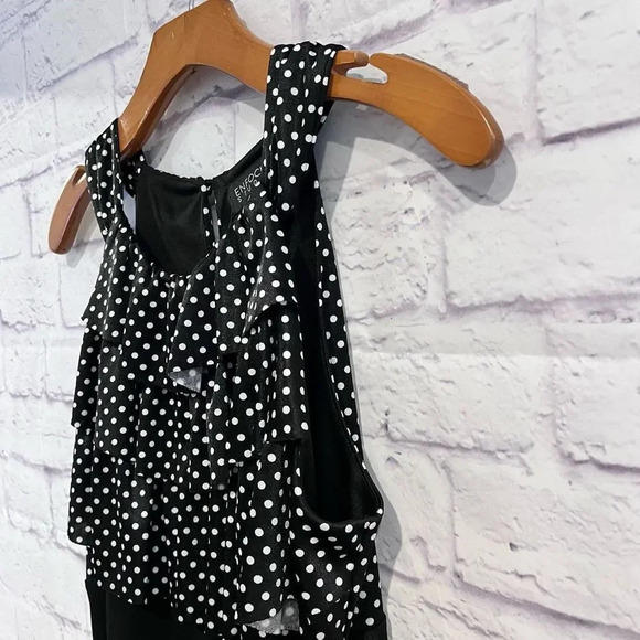 Enfocus Studios Black White Polka Dots‎ Sleeveless Ruffle Dress - Picture 4 of 9
